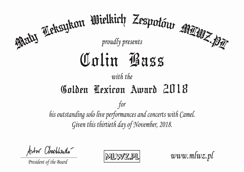 MLWZ Golden Lexicon 2018 Colin Bass diploma